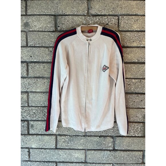 Levis Cream Zip-Up Jacket With Red & Navy Stripes And Embroidered Patch Details - Picture 1 of 9